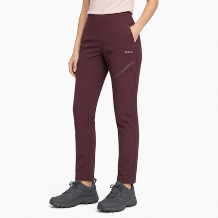 Burgundy Women’s Slim Fit Outdoor Trousers with Zip Pocket and Ankle Zip