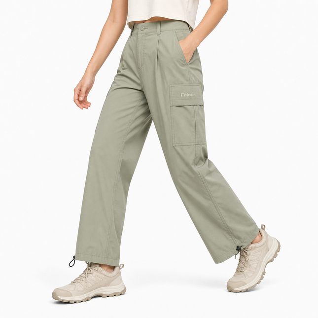 Women’s Wide Leg Outdoor Cargo Trousers with Adjustable Hem
