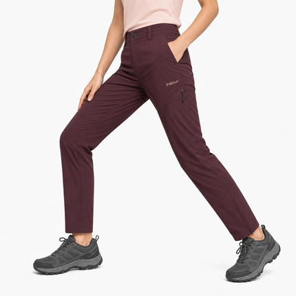 Burgundy Women’s Slim Fit Outdoor Trousers with Zip Pocket and Ankle Zip