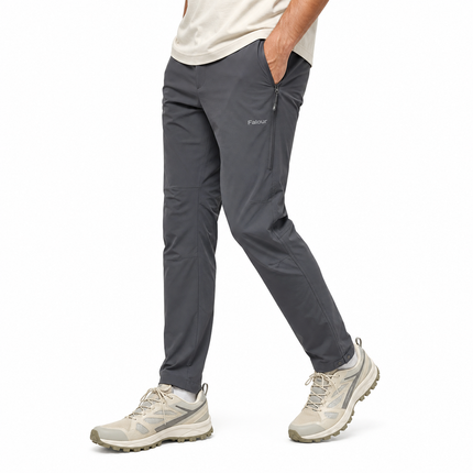 Men’s Charcoal Grey Outdoor Travel Trousers with Side Zip Pocket