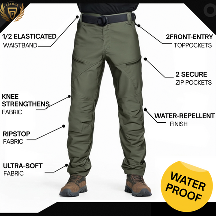 Men’s Urban Waterproof Stretch Cargo Tactical Trousers – Army Green
