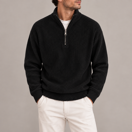 Men's Corduroy Quarter-Zip Jumper – Ribbed Stand Collar Pullover