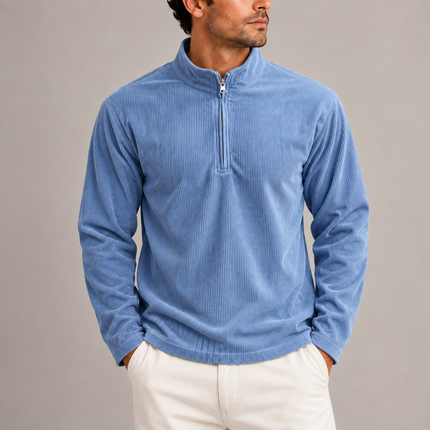 Men's Corduroy Quarter-Zip Jumper – Ribbed Stand Collar Pullover