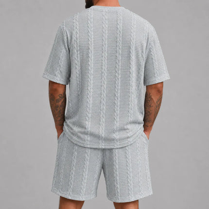 Men’s Casual Jacquard Shirt and Shorts Set Lightweight Summer Outfit