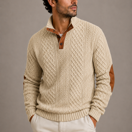 Men's Jacquard Crew Neck Knit Sweater
