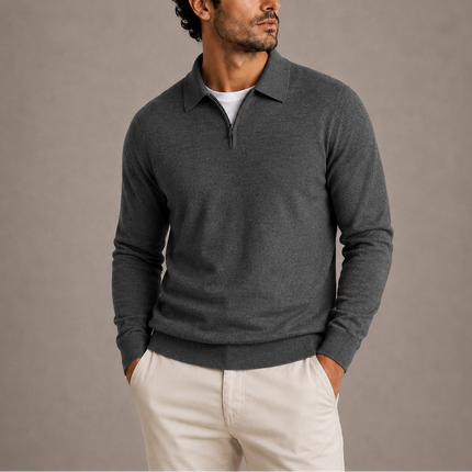 Men's Quarter-Zip Polo Knit Sweater