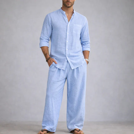 Men’s Linen Cotton Blend 2 Piece Set Lightweight Breathable Casual Summer Outfit