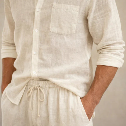 Men’s Linen Cotton Blend 2 Piece Set Lightweight Breathable Casual Summer Outfit