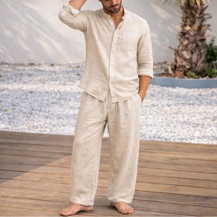 Men’s Linen Cotton Blend 2 Piece Set Lightweight Breathable Casual Summer Outfit