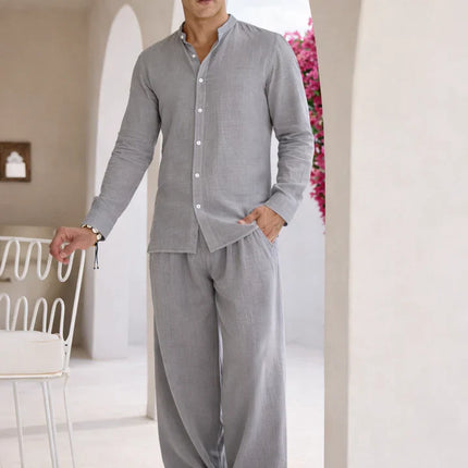 Men’s Linen Cotton Blend 2 Piece Set Lightweight Breathable Casual Summer Outfit