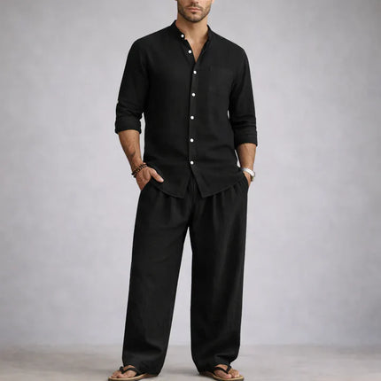 Men’s Linen Cotton Blend 2 Piece Set Lightweight Breathable Casual Summer Outfit