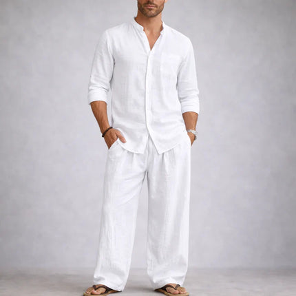 Men’s Linen Cotton Blend 2 Piece Set Lightweight Breathable Casual Summer Outfit