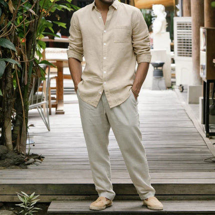 Men's Linen Cotton Blend Long-Sleeve Shirt