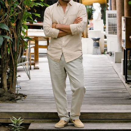Men's Linen Cotton Blend Long-Sleeve Shirt