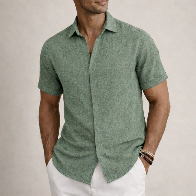 Men's Linen Cotton Blend Short Sleeve Shirt
