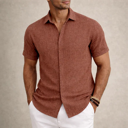 Men's Linen Cotton Blend Short Sleeve Shirt