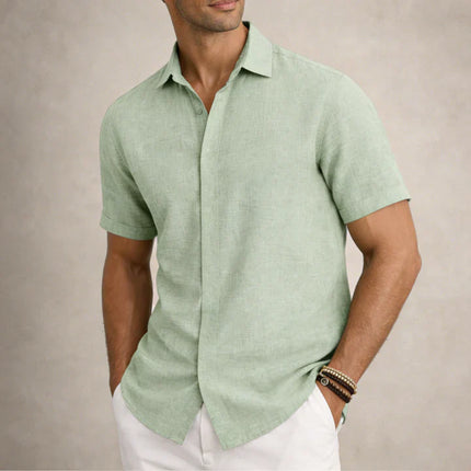Men's Linen Cotton Blend Short Sleeve Shirt