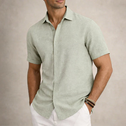 Men's Linen Cotton Blend Short Sleeve Shirt