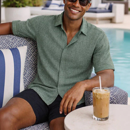Men's Linen Cotton Blend Short Sleeve Shirt