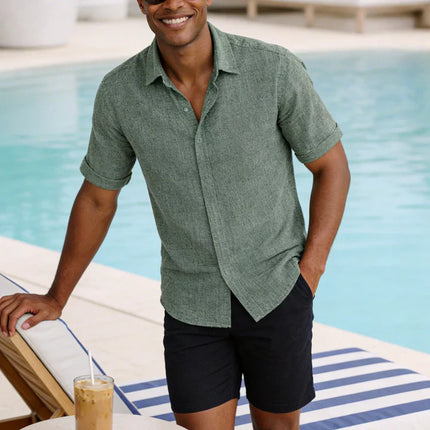 Men's Linen Cotton Blend Short Sleeve Shirt