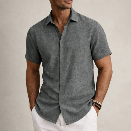 Men's Linen Cotton Blend Short Sleeve Shirt
