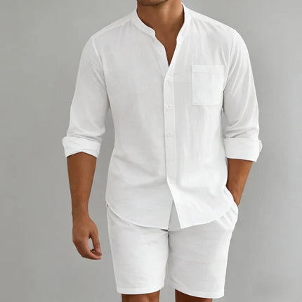 Men's Linen Cotton Long Sleeve Casual Set