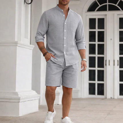 Men's Linen Cotton Long Sleeve Casual Set