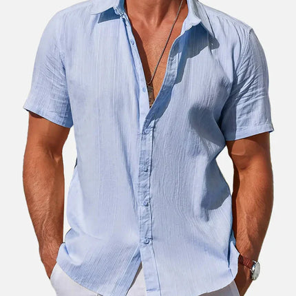Men's Striped Textured Cotton Short Sleeve Casual Shirt