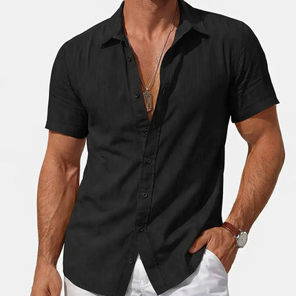 Men's Striped Textured Cotton Short Sleeve Casual Shirt