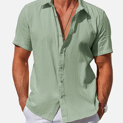 Men's Striped Textured Cotton Short Sleeve Casual Shirt