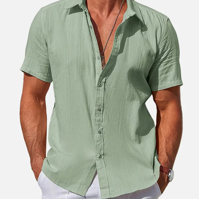 Men's Striped Textured Cotton Short Sleeve Casual Shirt