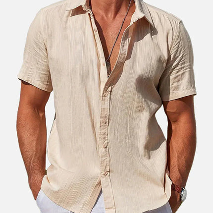Men's Striped Textured Cotton Short Sleeve Casual Shirt