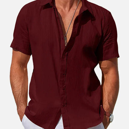 Men's Striped Textured Cotton Short Sleeve Casual Shirt