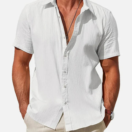 Men's Striped Textured Cotton Short Sleeve Casual Shirt