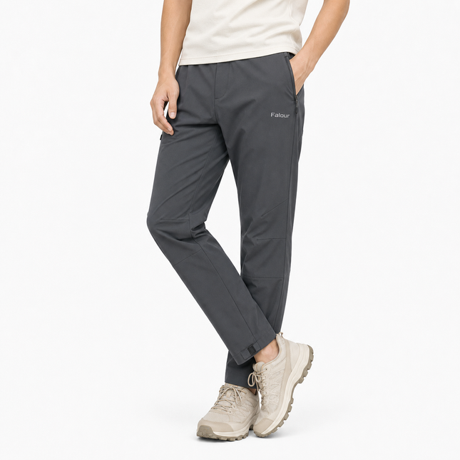 Men’s Charcoal Grey Outdoor Travel Trousers with Side Zip Pocket