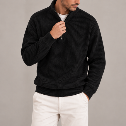 Men's Corduroy Quarter-Zip Jumper – Ribbed Stand Collar Pullover