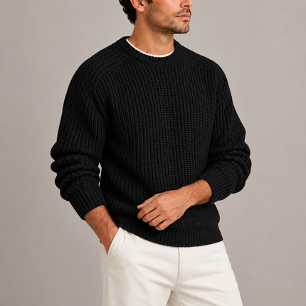 Men's Heavyweight Fisherman Rib Knit Crew Neck Sweater