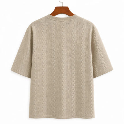 Men’s Casual Jacquard Shirt and Shorts Set Lightweight Summer Outfit