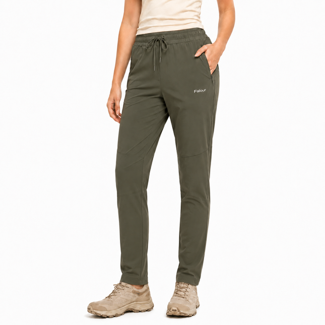 Women’s Lightweight Outdoor Trousers with Drawstring Waist and Zip Pocket