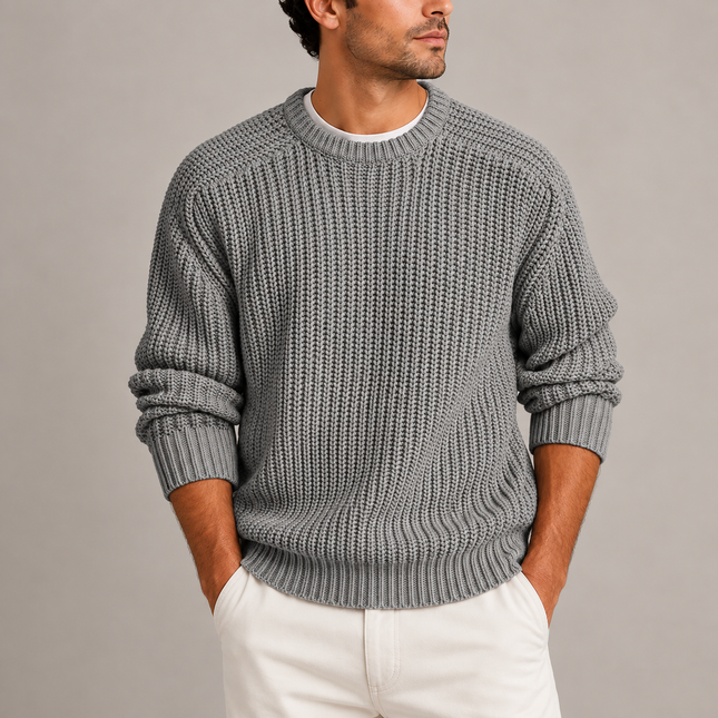 Men's Heavyweight Fisherman Rib Knit Crew Neck Sweater