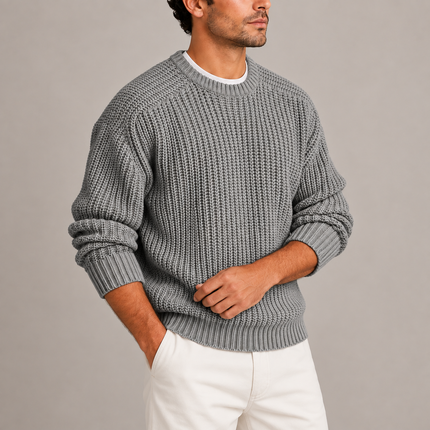Men's Heavyweight Fisherman Rib Knit Crew Neck Sweater
