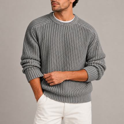 Men's Heavyweight Fisherman Rib Knit Crew Neck Sweater