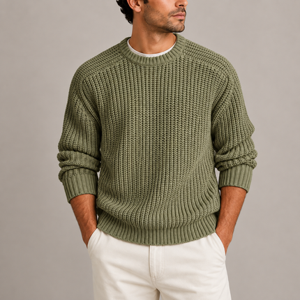 Men's Heavyweight Fisherman Rib Knit Crew Neck Sweater
