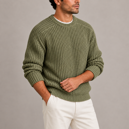 Men's Heavyweight Fisherman Rib Knit Crew Neck Sweater