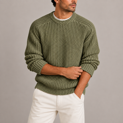 Men's Heavyweight Fisherman Rib Knit Crew Neck Sweater