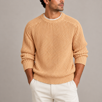 Men's Heavyweight Fisherman Rib Knit Crew Neck Sweater