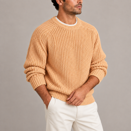 Men's Heavyweight Fisherman Rib Knit Crew Neck Sweater