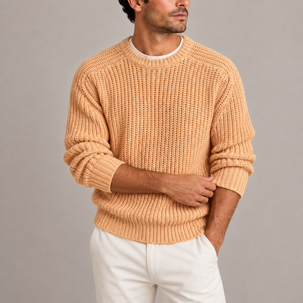 Men's Heavyweight Fisherman Rib Knit Crew Neck Sweater